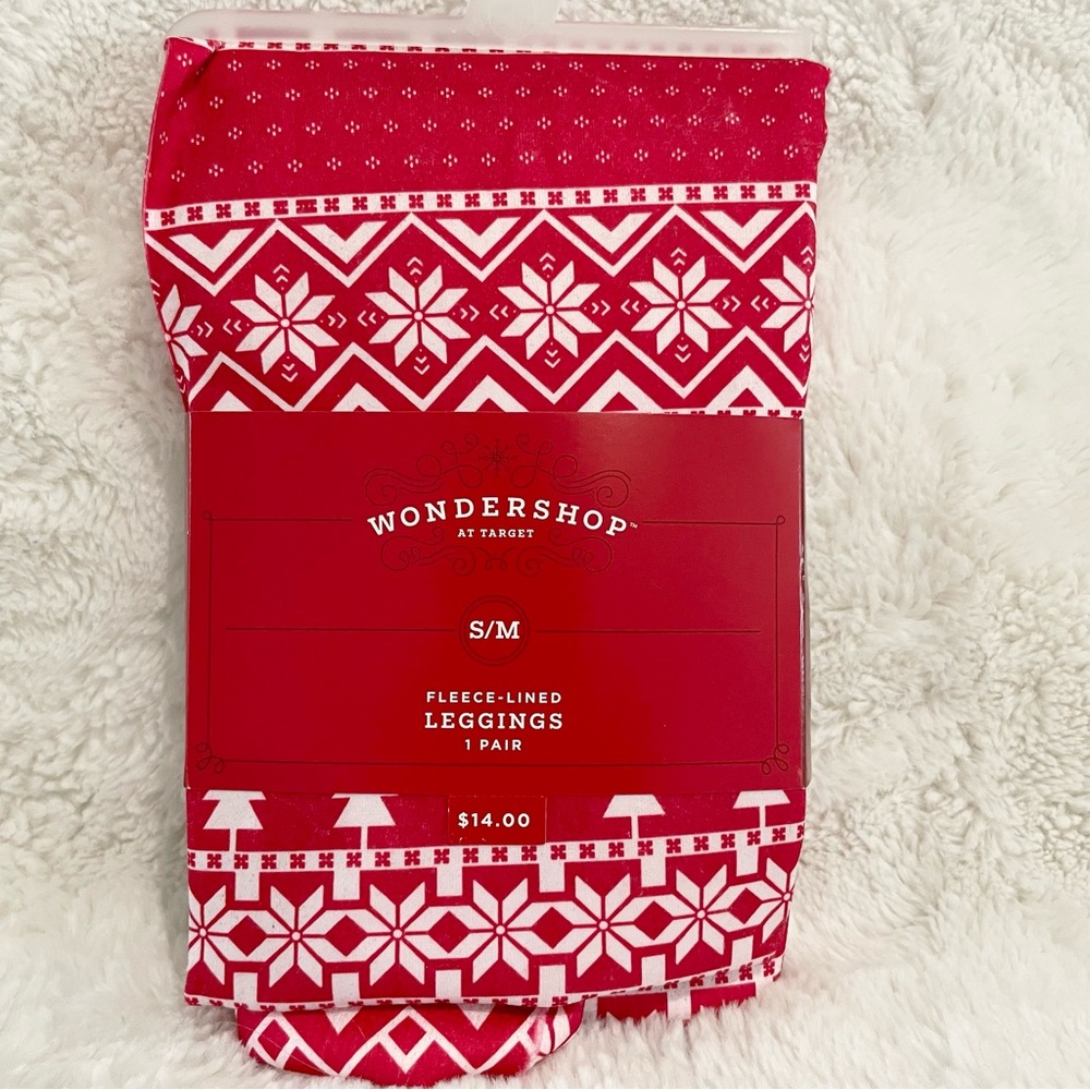Target Wondershop Christmas Holiday print fleece lined leggings NWT S/M